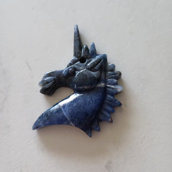 Sodalite Crystal Unicorn Charm Pendant Royal Blue White and Black Shades - Picture 1 of 3